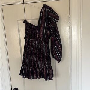 FARM Rio Black and Pink Ruched One Shoulder Mini Dress